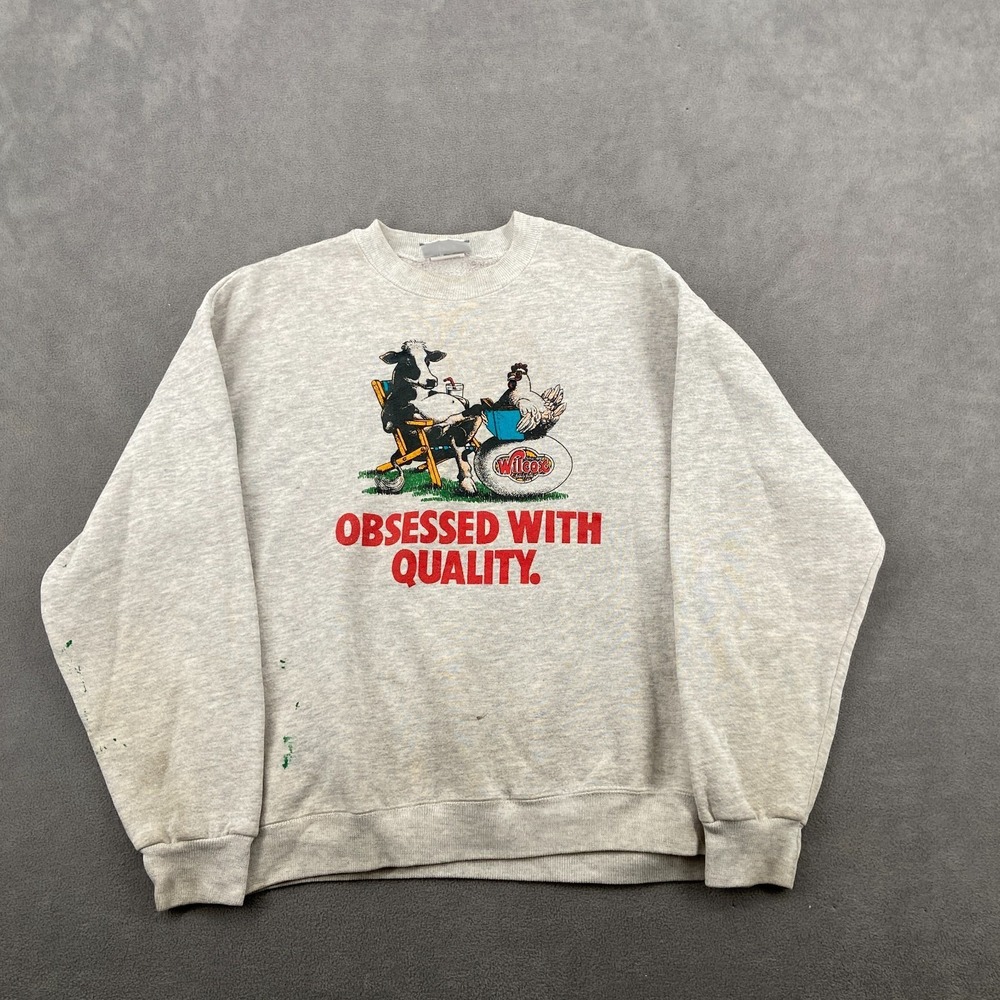 VTG 90s Lee Sweatshirt Sz M Heather Gray Cotton Graphic Obsessed With Quality